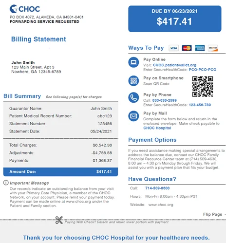 MyCHOC billing statement MyCHOC billing statement