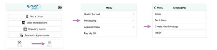 Screen shot of CHOC link app showing how to create a message