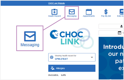 Screenshot of CHOC Link with messages highlighted