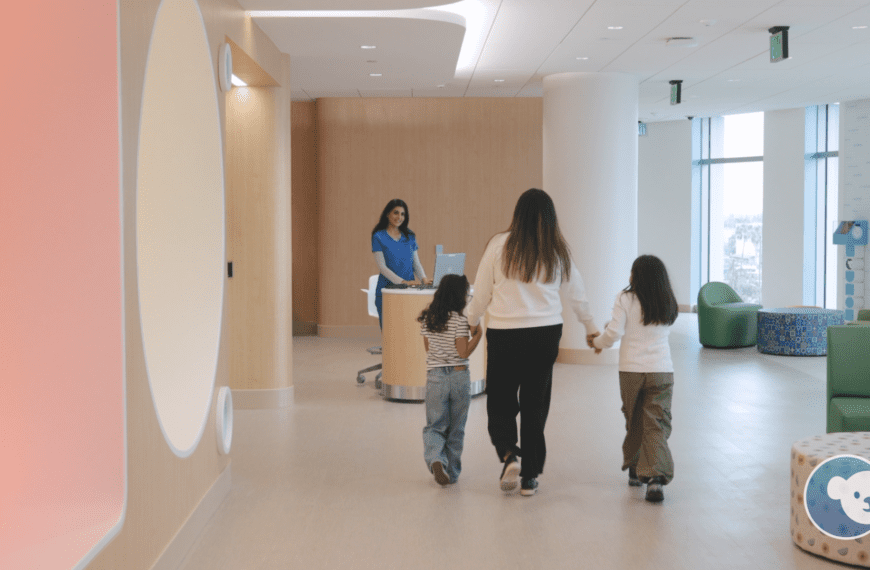 Parent walks daughters to appointment at CHOC Southwest Tower