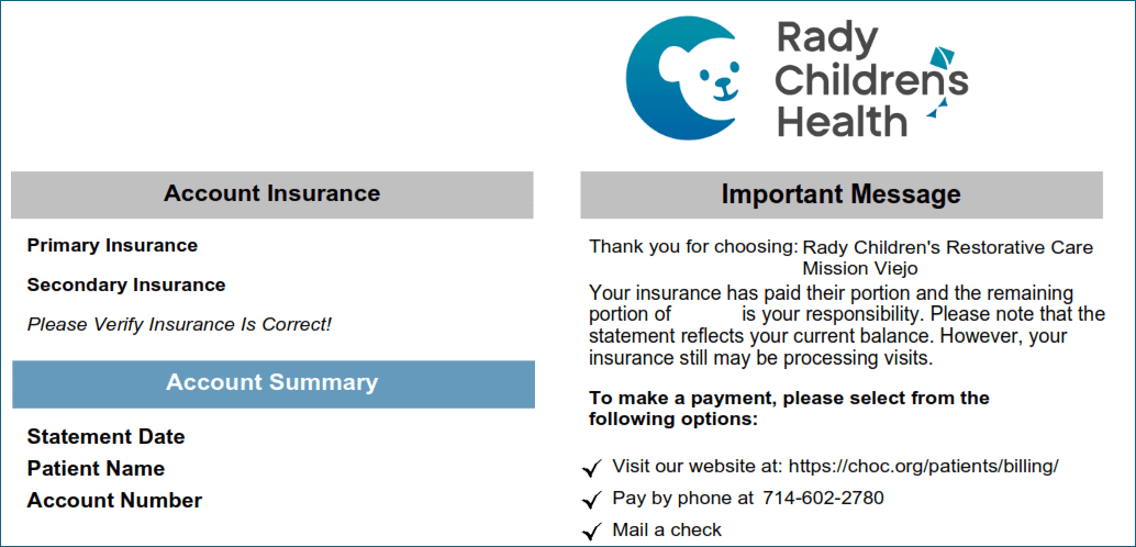 CHOC Current Billing Statement
