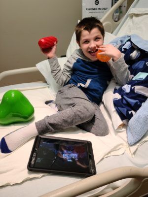 CHOC patient Ely receiving an infusion at CHOC